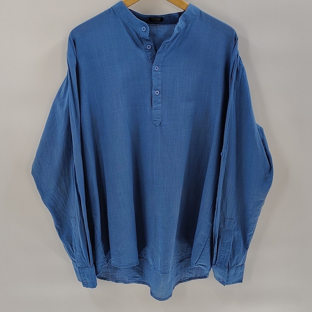 Coofandy Women’s Blue Button Front Long Sleeve Shirt Blouse Size Large